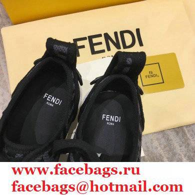 Fendi Rise Fabric Flatform Sneakers Black with Diagonal FF 2021