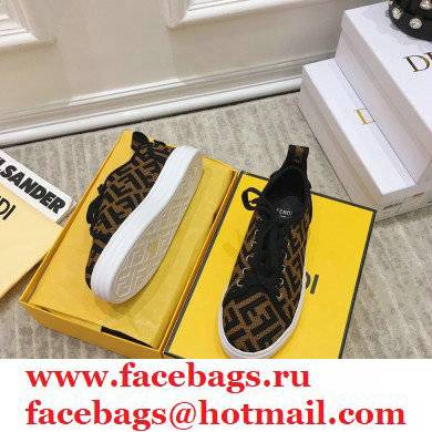 Fendi Rise Fabric Flatform Sneakers Brown with Diagonal FF 2021