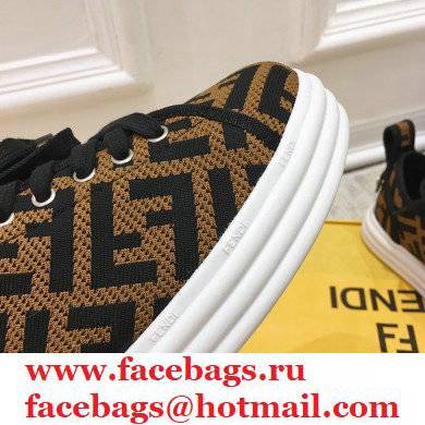 Fendi Rise Fabric Flatform Sneakers Brown with Diagonal FF 2021