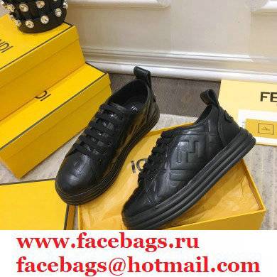 Fendi Rise Leather Flatform Sneakers Black with All-over Embossed FF 2021