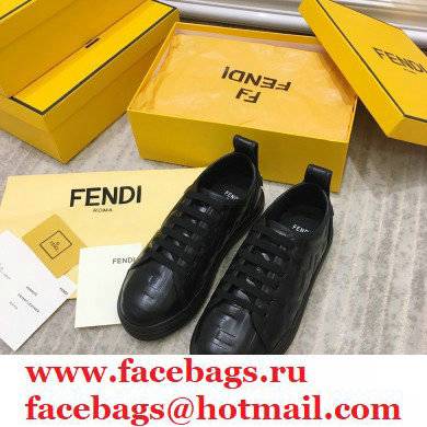 Fendi Rise Leather Flatform Sneakers Black with All-over Embossed FF 2021