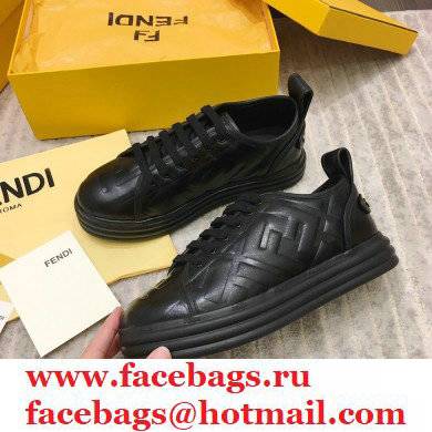 Fendi Rise Leather Flatform Sneakers Black with All-over Embossed FF 2021