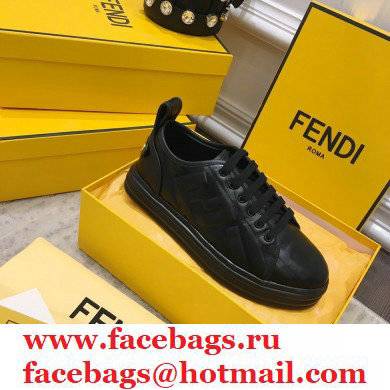 Fendi Rise Leather Flatform Sneakers Black with All-over Embossed FF 2021