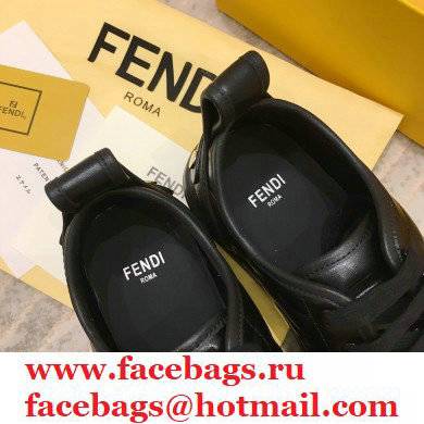 Fendi Rise Leather Flatform Sneakers Black with All-over Embossed FF 2021