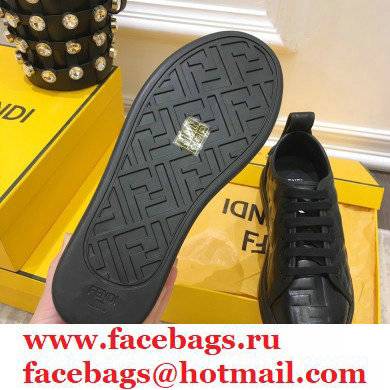 Fendi Rise Leather Flatform Sneakers Black with All-over Embossed FF 2021