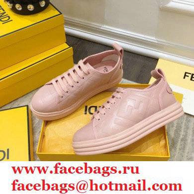 Fendi Rise Leather Flatform Sneakers Pink with All-over Embossed FF 2021