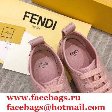 Fendi Rise Leather Flatform Sneakers Pink with All-over Embossed FF 2021