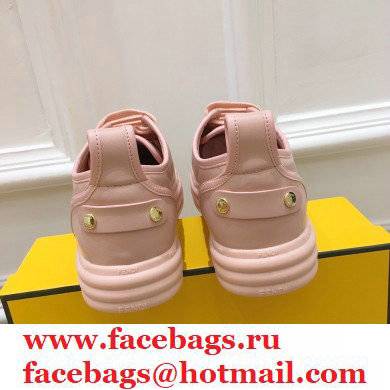 Fendi Rise Leather Flatform Sneakers Pink with All-over Embossed FF 2021