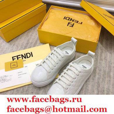 Fendi Rise Leather Flatform Sneakers White with All-over Embossed FF 2021