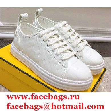 Fendi Rise Leather Flatform Sneakers White with All-over Embossed FF 2021