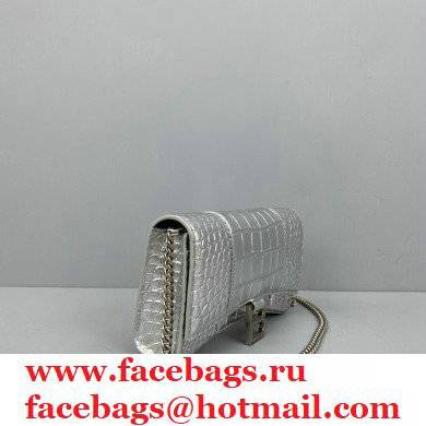 Balenciaga Cowhide Crocodile embossed Chain bag in Silver Bb019