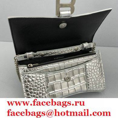 Balenciaga Cowhide Crocodile embossed Chain bag in Silver Bb019