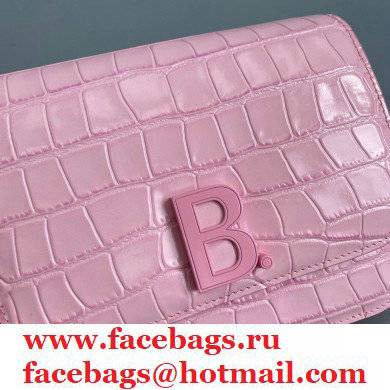 Balenciaga Cowhide Crocodile embossed Flap bag in Pink Bb006 2021