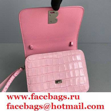 Balenciaga Cowhide Crocodile embossed Flap bag in Pink Bb006 2021