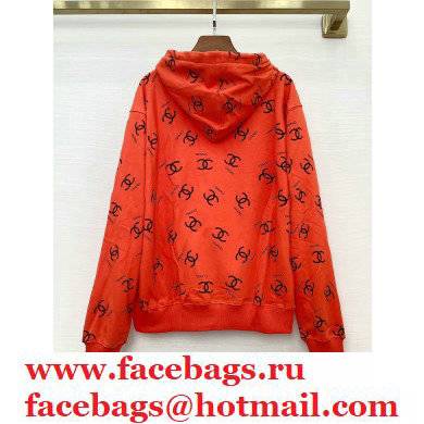 CHANEL ALL logo PRINTED hooded sweatshirt RED 2021