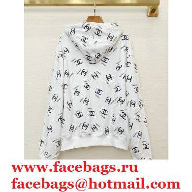 CHANEL ALL logo PRINTED hooded sweatshirt WHITE 2021