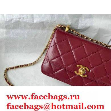 ChanelCowhide Metal buckle Chain bag in Red As26151 2021