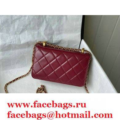 ChanelCowhide Metal buckle Chain bag in Red As26151 2021