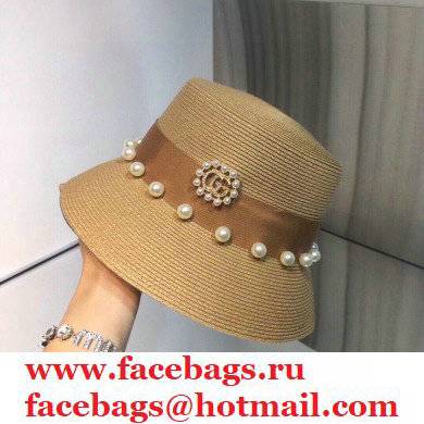 Gucci pearl Hand-woven straw hat in Brown Gh006 2021