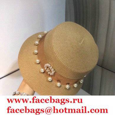 Gucci pearl Hand-woven straw hat in Brown Gh006 2021