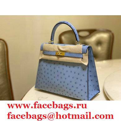 HERMES OSTRICH LEATHER KELLY 25 BAG celeste