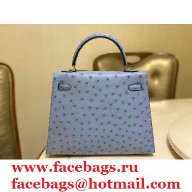 HERMES OSTRICH LEATHER KELLY 25 BAG celeste