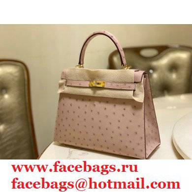 HERMES OSTRICH LEATHER KELLY 25 BAG light pink