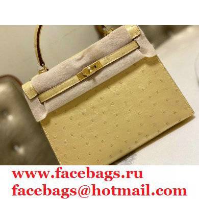 HERMES OSTRICH LEATHER KELLY 25 BAG light yellow