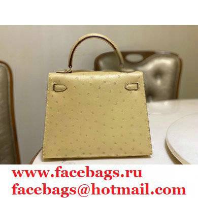 HERMES OSTRICH LEATHER KELLY 25 BAG light yellow