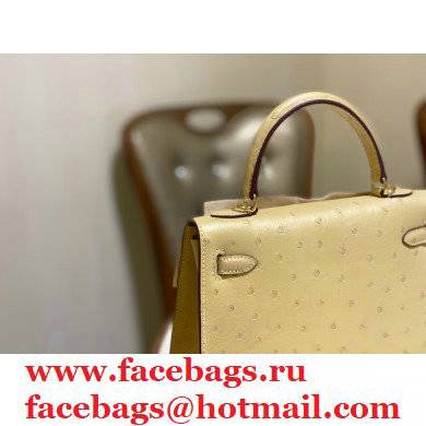 HERMES OSTRICH LEATHER KELLY 25 BAG light yellow