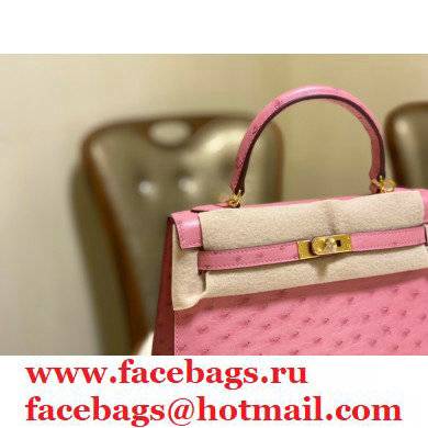 HERMES OSTRICH LEATHER KELLY 25 BAG pink