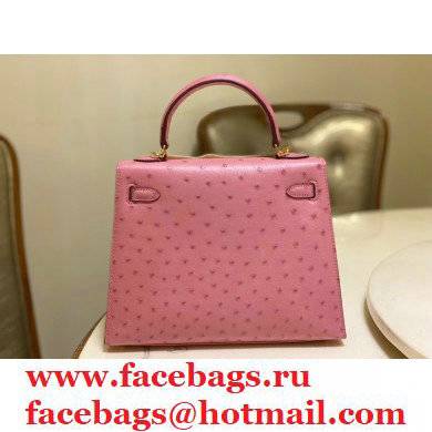 HERMES OSTRICH LEATHER KELLY 25 BAG pink