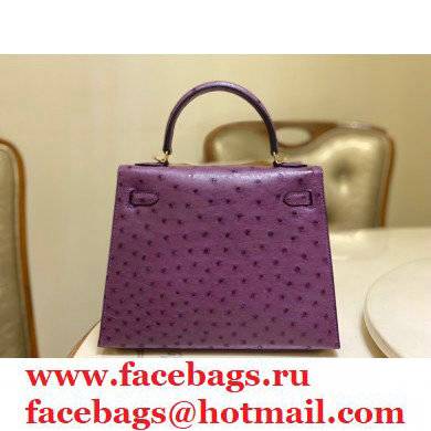 HERMES OSTRICH LEATHER KELLY 25 BAG purple