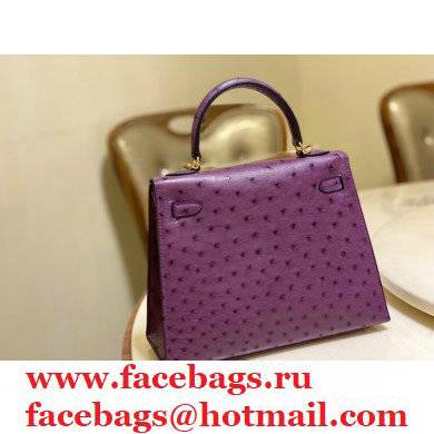 HERMES OSTRICH LEATHER KELLY 25 BAG purple