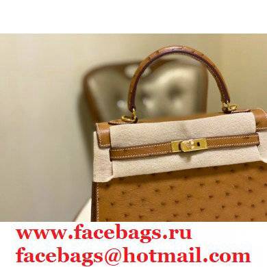 HERMES OSTRICH LEATHER KELLY 25 BAG tan