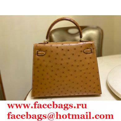 HERMES OSTRICH LEATHER KELLY 25 BAG tan