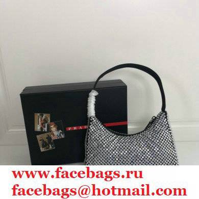 Prada Sequins Re-Edition 2000 Nylon Mini Hobo Bag 1NE515 Black 2021