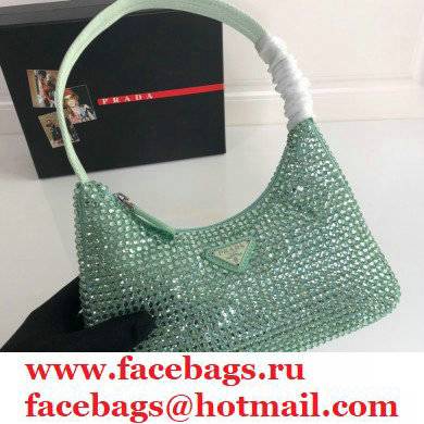 Prada Sequins Re-Edition 2000 Nylon Mini Hobo Bag 1NE515 green 2021