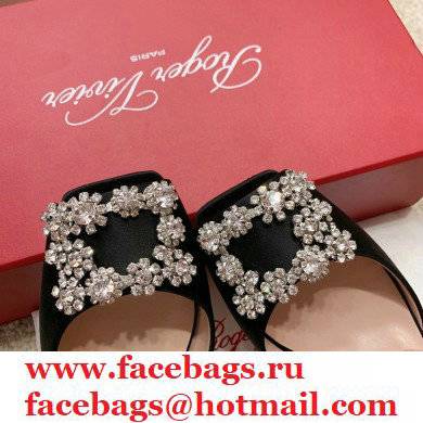 roger vivier 6.5CM HEEL Flower Strass Buckle Sandals in Satin black