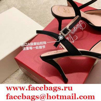 roger vivier 6.5CM HEEL Flower Strass Buckle Sandals in Satin black