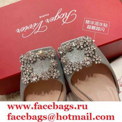 roger vivier 6.5CM HEEL Flower Strass Buckle Sandals in Satin silver