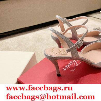 roger vivier 6.5CM HEEL Flower Strass Buckle Sandals in Satin silver