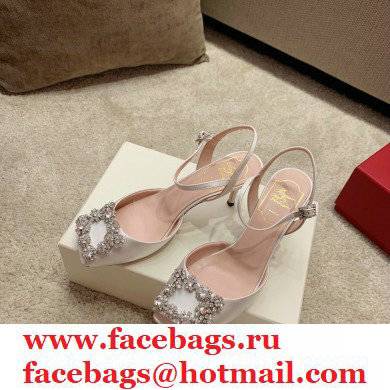 roger vivier 6.5CM HEEL Flower Strass Buckle Sandals in Satin white