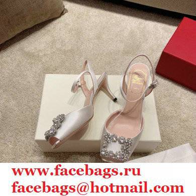 roger vivier 6.5CM HEEL Flower Strass Buckle Sandals in Satin white