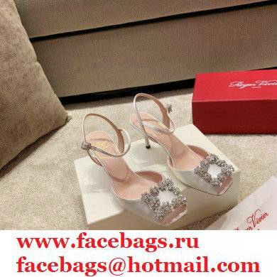 roger vivier 6.5CM HEEL Flower Strass Buckle Sandals in Satin white