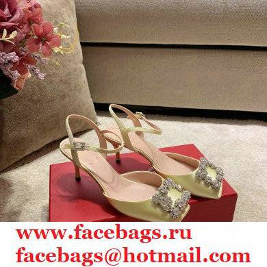 roger vivier 6.5CM HEEL Flower Strass Buckle Sandals in Satin yellow