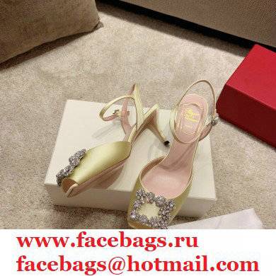 roger vivier 6.5CM HEEL Flower Strass Buckle Sandals in Satin yellow