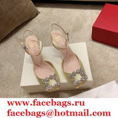 roger vivier 6.5CM HEEL Flower Strass Buckle Sandals in Satin yellow