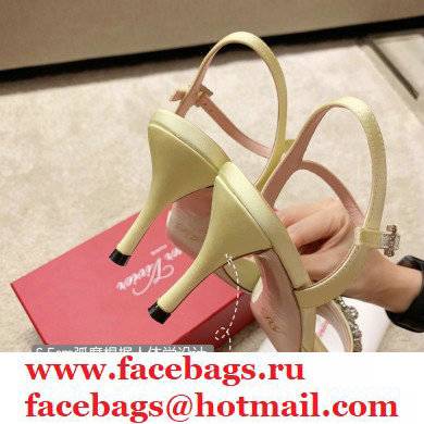 roger vivier 6.5CM HEEL Flower Strass Buckle Sandals in Satin yellow