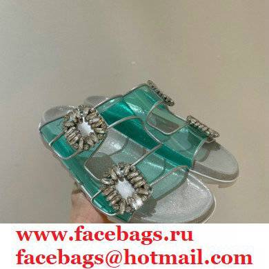 roger vivier Slidy Viv' Strass Buckle Mules in PVC GREEN